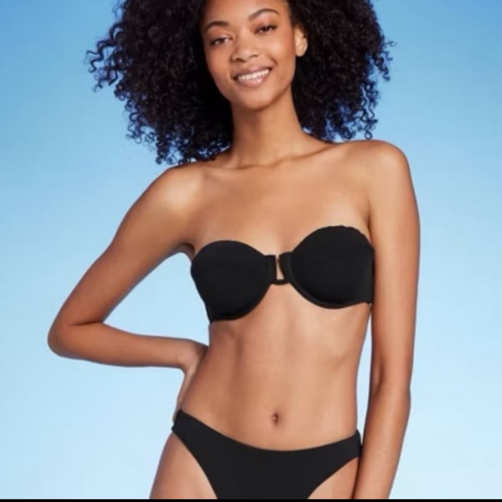 Women's Shade & Shore Black Balconette Underwire Crepe Bikini Top- Size 34C - Picture 7 of 10